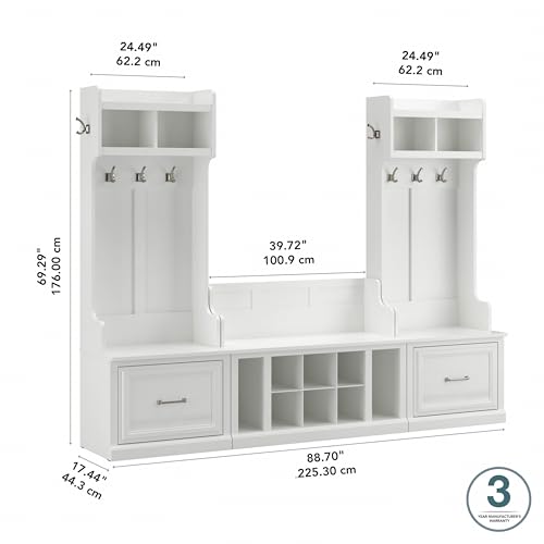 kathy ireland Home by Bush WDL012WAS 69-Inch Entryway Storage Set with 6 Shelves, White Ash - WoodArtSupply