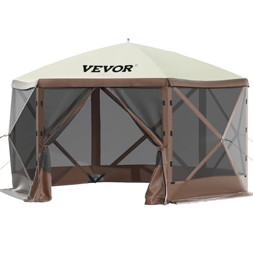 VEVOR Pop Up Gazebo Screen Tent, Pop-Up Instant Gazebo Tents with Mosquito Netting Outdoor Canopy, 6 Sided Sun Shelter 10x10ft with 6 Removable Wind Cloths & 2 Mesh Windows, Pavilion Tent for Patio VEVOR