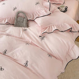 AOJIM Chic Pink Duvet Cover Set 3-Piece with Bow Pattern for Kids Adults, Twin Size Brushed Microfiber Ruffled Bedding Set, 1 Soft Comforter Cover and 2 Pillowcases, for All Seasons AOJIM
