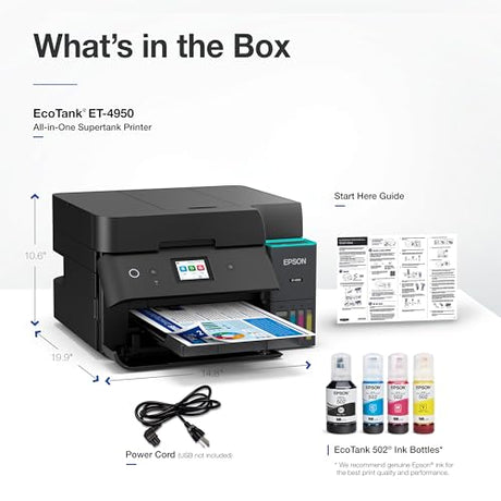 Epson EcoTank ET-4950 Wireless All-in-One Color Supertank Printer with up to 3 Years of Ink Refillable Tanks, Perfect for Home, 18 PPM, 2.4" Colorful Touchscreen, Auto Document Feeder - Black Epson