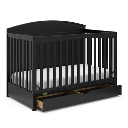 Graco Bellwood 5-in-1 Convertible Crib with Drawer (Black) - GREENGUARD Gold Certified, Full-Size Storage Drawer, Converts to Toddler Bed and Full-Size Bed STORK CRAFT