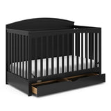 Graco Bellwood 5-in-1 Convertible Crib with Drawer (Black) - GREENGUARD Gold Certified, Full-Size Storage Drawer, Converts to Toddler Bed and Full-Size Bed STORK CRAFT