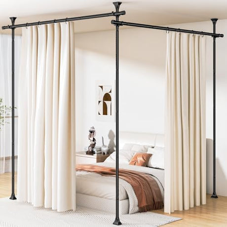 Abiglifty Room Divider Curtain Rod No Drilling, Adjustable 4-10ft(H) 28-114inch(W) Wall Divider for Room Separation, Heavy Duty Floor to Ceiling Tension Curtain Stand, Black Abiglifty