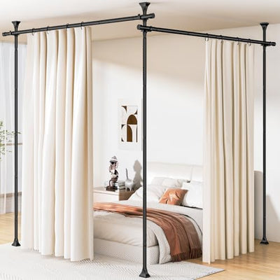 Abiglifty Room Divider Curtain Rod No Drilling, Adjustable 4-10ft(H) 28-114inch(W) Wall Divider for Room Separation, Heavy Duty Floor to Ceiling Tension Curtain Stand, Black