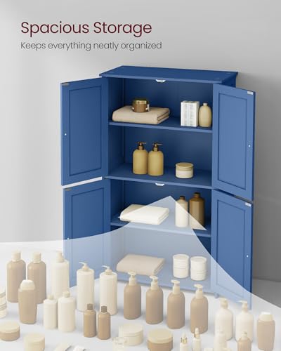 VASAGLE Floor Storage Cabinet, Shaker Cabinet with 2 Adjustable Shelves, 4 Doors, Tall Freestanding Organizer Unit, for Kitchen Bathroom Living Room, Bijou Blue UBBC553QE01S VASAGLE