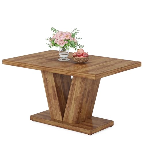 Tribesigns 47-Inch Dining Table for 4, Walnut Brown Kitchen Dinner Table with Heavy Duty Pedestal, Farmhouse Wooden Eating Table for Home, Dining Room, Small Space Tribesigns