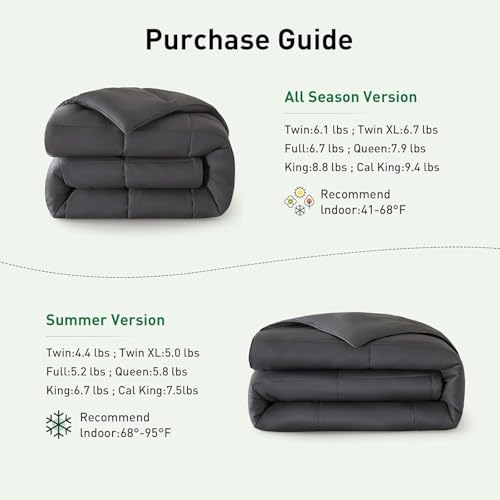 STWIENER 100% Viscose Made from Bamboo Comforter for Hot Sleepers- Soft Breathable Silky Duvet Insert Full Size-with Corner Tabs- All Season Comforter (86"x82", Grey) STWIENER