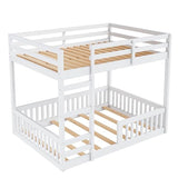 Bellemave Full Over Full Bunk Bed with Ladders Wood Bunk Beds with Full-Length Guardrails Floor Bunk Bed Frame for Kids, Boys, Girls, No Spring Box Needed, Pure White Bellemave