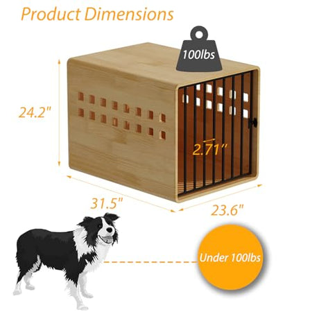 Timechee Wooden Furniture Dog Crate for Medium & Small, Solid Wood Puppy Crates for Small Indoor, Decorative Dog Kennel Indoor with Door, Pet House End Table for Bedroom, Living Room, Natural Timechee