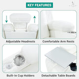 Naomi Home Chicago Power Recliner Chair with LED Lights, USB Charging Port, Adjustable Headrest, Cup Holders & Detachable Tray Tables, Faux Leather Home Theater Seating Recliner - White