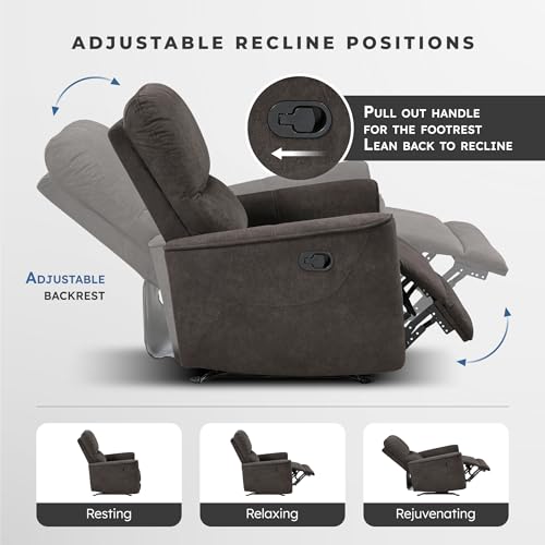 Lexicon Manual Rocker Recliner Chair, Polished Microfiber Manual Reclining Chair with Overstuffed Backrest, Comfy Nursery Recliner for Living Room/Office/Bedroom/Apartment, Easy Assembly, Chocolate