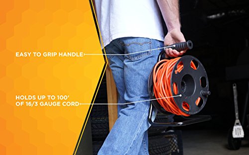 Woods 22849 Metal Extension Cord Reel Stand In Black, Heavy Duty, Quick Snap Together Design, Sturdy and Durable Stand, Easy to Grip Handles, Holds Up To 100 Feet, 14/3 Gauge Cord Woods