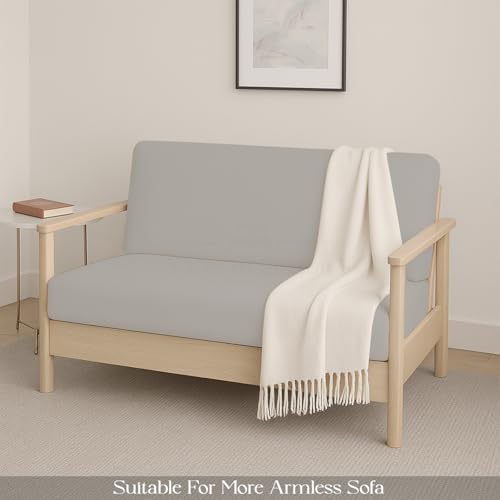 Full Size Armless Futon Covers - 100% Egyptian Cotton Futon Slipcovers - Zippered Couch Cover Sofa Bed Protector, Sleeper Sofa Cover, Machine Washable, Silver Yarns of Cotton