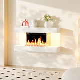 COCO DESIGN 32-Inch Floating Mantel with 18 Inch Wall Mounted Electric Fireplace, All-in-One Fireplace with Colored Crystal Stone, Multi Ambient Light Colors with Remote, 1500W Heater, White COCO DESIGN