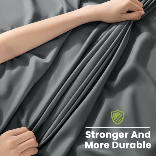 Shilucheng 100% Viscose Derived from Bamboo_Sheets, Extra Deep Pocket Sheets Fits 18"-24" Thick Mattress, Cooling & Breathable Bed Sheets 4Pcs, Hotel Silky Bedding Set (King,Dark Grey)