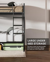 Miscoos Full XL Over Queen Metal Bunk Bed, Heavy-Duty Bed Frame with EVA Rubber Cover Ladder & Safety Guardrails, Space-Saving Sturdy Queen Bunk Bed for Adults & Teens, Black Miscoos