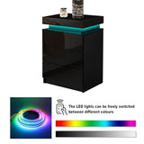CLIPOP Modern Nightstand, LED Night Stand with 3 High Gloss Chest of Drawers, Bedside Table Cabinet with Remote Control Lights, Wood Matte Nightstand 21.6" Tall Bedroom Furniture, Black CLIPOP