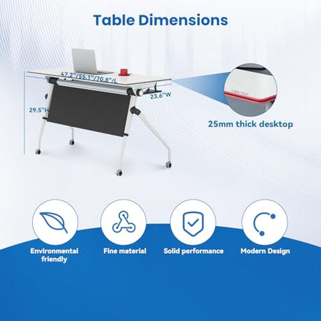 Conference Table,Mobile Conference Room Tables with 360° Wheels,55In Rectanglar Meeting Seminar Table 12 People,Flip Top Mobile Training Table Rolling Meeting Table,Modular Business Tables for Office Relgix