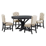 Merax Farmhouse Wooden Round Extendable Dining Table Set with Chairs for 4 Persons 5 Piece Round Kitchen Table Set for Small Space, Deep Espresso Merax
