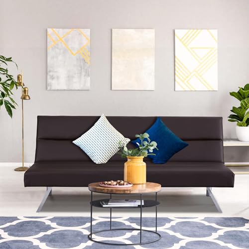 Naomi Home Futon Sofa Bed Faux Leather Futon Couch Modern Convertible Folding Sofa Bed Couch with Chrome Legs Reclining Mini Leather Small for Bedroom Living Room Espresso Naomi Home