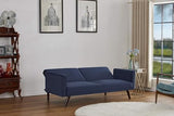 Container Furniture Direct 72" Retro Velvet Sofa Bed - Vintage Modern Convertible Futon w/Reclining Backrest - Velvet Upholstery on Solid Wood Frame (72" L x 34.6" W x 30.23" H), Dark Blue Container Furniture Direct