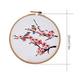 Biweutydys Needlepoint Kits for Adults Birds on Cherry Blossom Branches Pattern Cross Stitch Kits Cherry Blossom Flowers Hand Embroideried Kit with Embroidery Hoop and Instruction Mother's Day Gift
