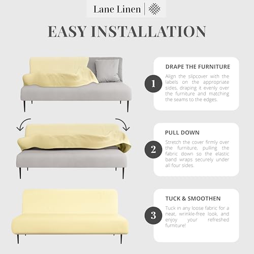 LANE LINEN Armless Futon Cover - Easy to Install Stretch Sofa Bed Slipcover, Soft Elastic Textured Full Size Cover, RV Couch Protector, Machine Washable - Pearl Ivory LANE LINEN