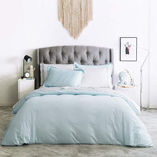 SUSYBAO Twin Duvet Cover Light Blue 100% Cotton 2 Pcs Set 1 Single Baby Blue Duvet Cover with Zipper Ties 1 Pillow Sham Sky Blue Hotel Collection Bedding Set Soft Comfortable SUSYBAO