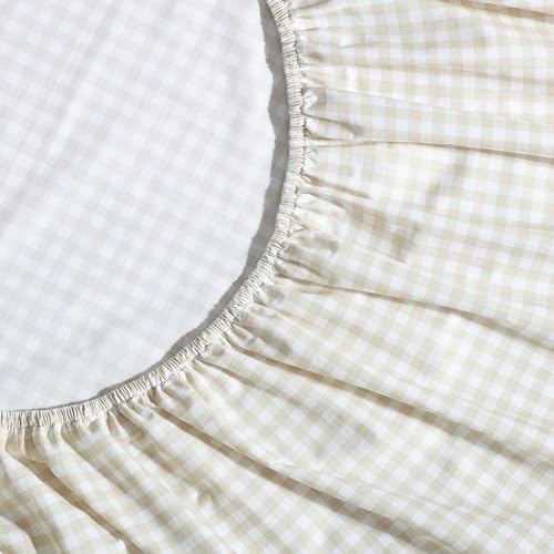 Eddie Bauer - Sheet Set, Cotton Percale Bedding with Matching Pillowcase, Crisp & Breathable, 200-Thread Count, Classic Comfort Essentials (Little Gingham Beige, Full) Eddie Bauer