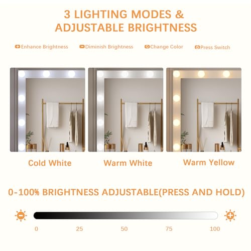 CSZZD Makeup Vanity Desk with Mirror and Lights, White Vanity Desk with Charging Station, LED Cabinet, 5 Drawers & Storage Bag, Vanity Mirror with Lights Desk and Chair, Vanity Table Set with Stool CSZZD