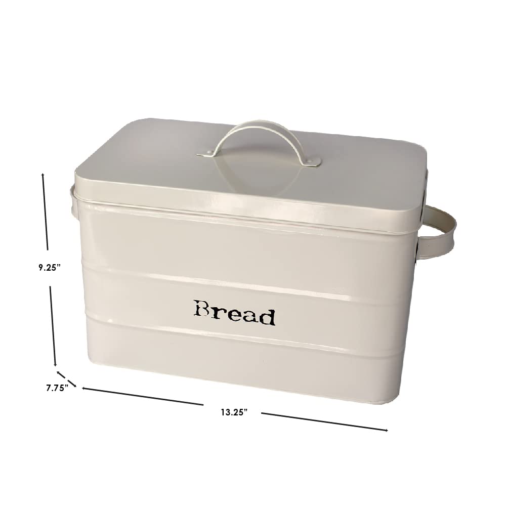 Home Basics Tin Canister Collection, 13-Liter Bread Box with Cover, Kitchen Food Storage Organization, Ivory Home Basics