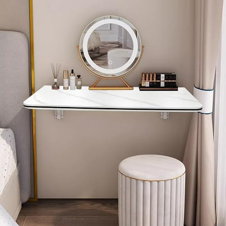 SKVSKV Wall Mounted Folding Table, Floating Desk for Wall Small Spaces, Fold Down Table for Home Laundry Room,Office Computer Workstation,Study Work Bench, Kitchen Dining (White 27.6"×15.7") SKVSKV