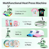 Slendor 5 in 1 Heat Press Machine 12x15 inch Sublimation Heat Press 360° Swing Away Heat Transfer Digital T-Shirt Pressing with 30OZ 20OZ Tumbler Press, Multifunction Combo for Hat Cap Plate Slendor