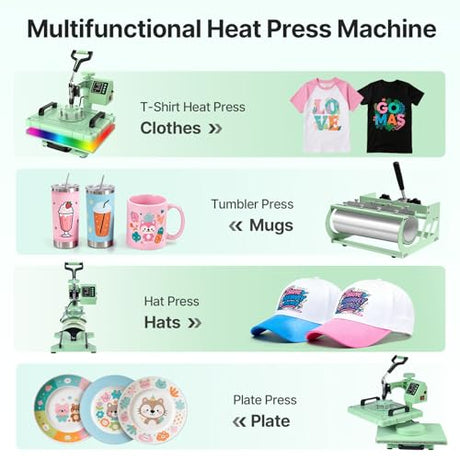 Slendor 5 in 1 Heat Press Machine 12x15 inch Sublimation Heat Press 360° Swing Away Heat Transfer Digital T-Shirt Pressing with 30OZ 20OZ Tumbler Press, Multifunction Combo for Hat Cap Plate Slendor