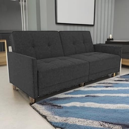 DHP Andora 76 Inch Futon Sofa Bed, Modern Upholstered Couch Sleeper with Button Tufted Back and Seat, Grey DHP