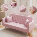 Modern Velvet Sofa Bed Futon with 2 Pillows,2-in 1 Convertible Sleeper Couch Bed,Folding Recliner Loveseat with Golden Metal Legs for Living Room Apartment Office (Light Pink) Anwick