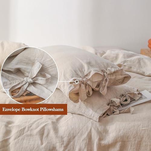 Simple&Opulence 100% Linen Duvet Cover Set, 3 Pieces Belgian Flax Breathable Bedding, Queen Size 88''x92'' (1 Comforter Cover+2 Pillowshams) with Tie Closure Style,Linen Simple&Opulence