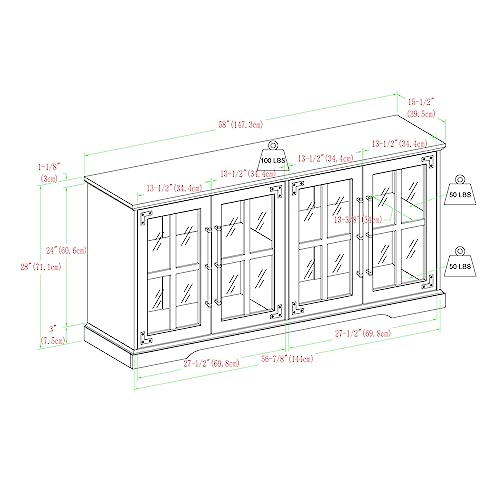 Walker Edison Farmhouse Barn Glass Door Wood Universal TV Stand for TV's up to 64" Flat Screen Living Room Storage Cabinet Doors and Shelves - WoodArtSupply