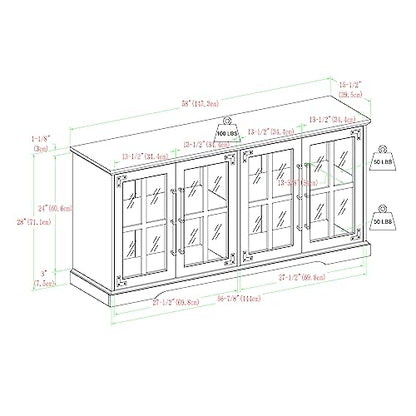 Walker Edison Farmhouse Barn Glass Door Wood Universal TV Stand for TV's up to 64" Flat Screen Living Room Storage Cabinet Doors and Shelves - WoodArtSupply