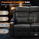 Home Theater Seating, Power Loveseat Recliner Sofa with Massage & Heating, Wall Hugger RV Couch with LED Lights & Built-in Speakers, Flip Backrest, Drawer, USB & Type-C Charging, Cup Holders, Pillows