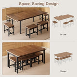 Einhomn 7-Piece Dining Table Set, 63" Extendable Kitchen Room Table with 6 Stools, Mid Century Modern Dinner Table with Metal Frame & MDF Board, Space-Saving, Easy Assembly, Walnut Einhomn