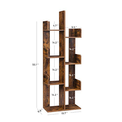 Tree-Shaped Bookshelf with 8 Storage Shelves in Rustic Brown by VASAGLE - WoodArtSupply