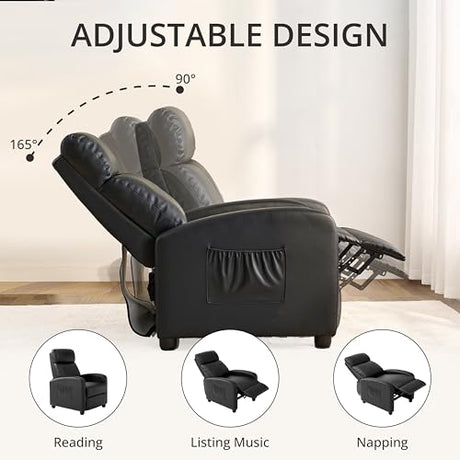 zzlay Leather Recliner Chair for Living Room, Modern Adjustable Home Theater Seating Single Sofa with Adjustable Backrest & Padded Armrests, Manual Push Back Armchair for Small Spaces,Black zzlay