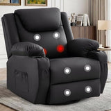 Korser Oversized Recliner Chair, 360° Swivel Recliner for Adults,Swivel Rocker Recliner Chair with Heat and Massage, Manual Recliner with Remote Control and Cup Holders for Living Room, Faux Leather Korser