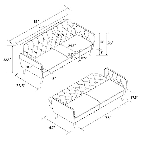 Novogratz Tallulah Memory Foam Futon, Convertible Couch, Pink Velvet Novogratz