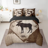 Homewish Moose Cabin King Bedding Set 7 Pieces Cartoon Wild Animal Jungle Trees Comforter Set for Kids Teens Adults Bedroom Decor (Comforter,Flat Sheet,Fitted Sheet,2 Pillowcases,2 Pillow Covers) Homewish