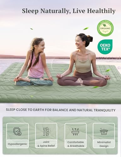 ZonLi Japanese Floor Mattress Futon Mattress King Size, 4" Thicken Roll Up Tatami Mat 100% Cotton Washable Cover, Portable & Foldable Floor Bed Mattress for Sleeping, Dormitory, Adult Kids, Green ZonLi