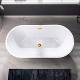 WOODBRIDGE 54" Acrylic Freestanding Bathtub Contemporary Soaking White Tub with Brushed Gold Overflow and Drain，BTA1702-BG WOODBRIDGE