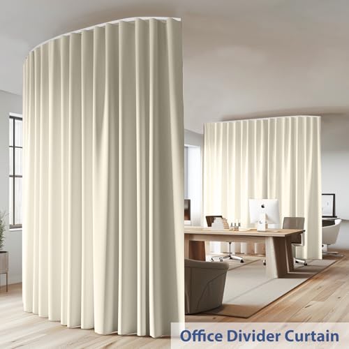 cbsroro Room Divider Ceiling Mounted Curtains Track Sets Extra Wide Blackout Curtain Flexible Tracks for Bedroom Privacy Partition Separator, 1 Panel Beige Drape and White Rail, W8.3 x H7ft cbsroro