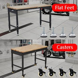 GarveeTech Workbench 60" x 22" Adjustable Height Worktable for Garage, Rubber Wood Top Workbench, Heavy Duty Workstation with Power Outlets & Wheels, 2000 Lbs Load Capacity, Hardwood Work Table GarveeTech